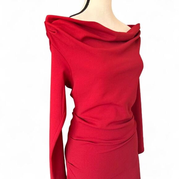 H&M Dark Red Mini Draped Off Shoulder Long Sleeve Dress Small - Picture 5 of 7